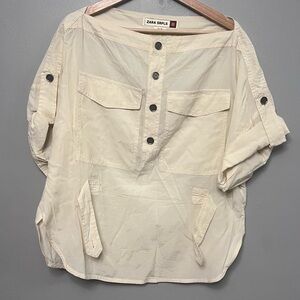 Zara SRPLS Women’s Short Sleeve Cream/Tan Cargo Military Style Shirt Small